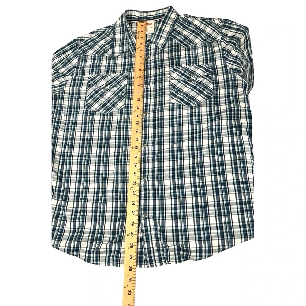 Levi's Shirt Mens XL Western Pearl Snap Blue Plaid Long Sleeve‎ Cotton Cowboy